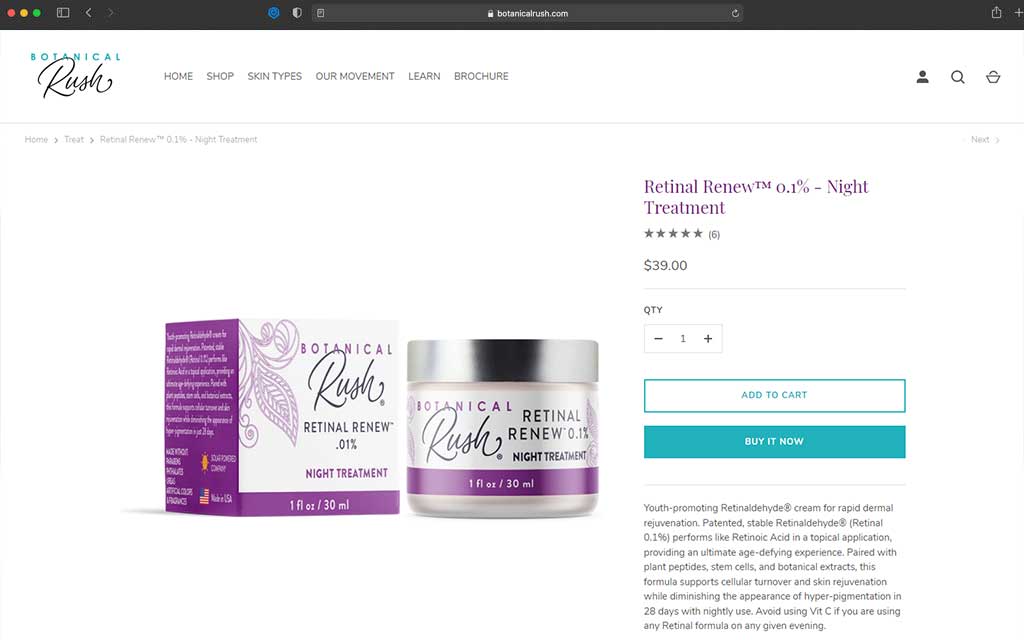 Product page design for Botanical Rush's Shopify store