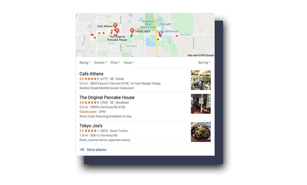 Restaurants near me desktop search / What is Local SEO? A Guide for Business Owners / Beyond Blue Media