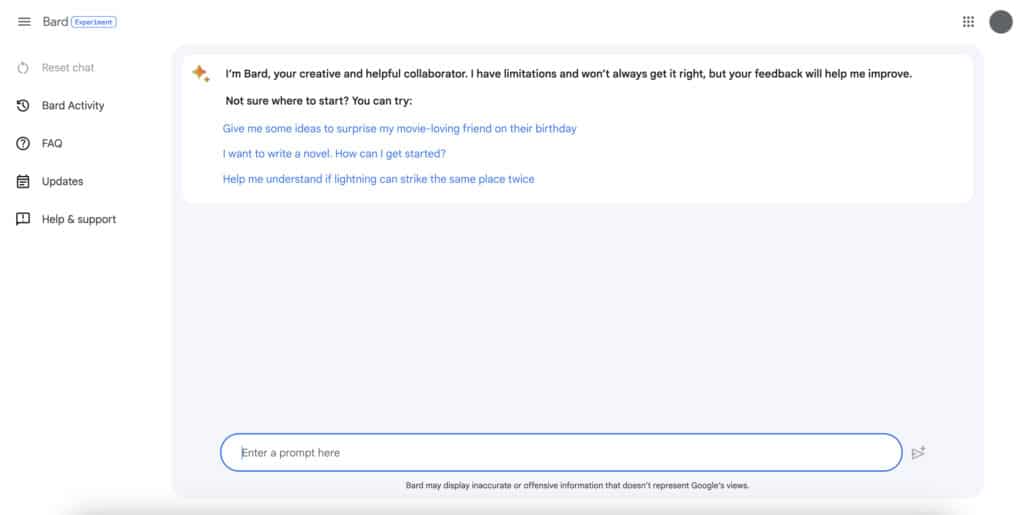 google bard interface / Google Bard: How Does it Compare With Bing Chat? 3 / Beyond Blue Media google bard interface / Google Bard: How Does it Compare With Bing Chat? / Beyond Blue Media