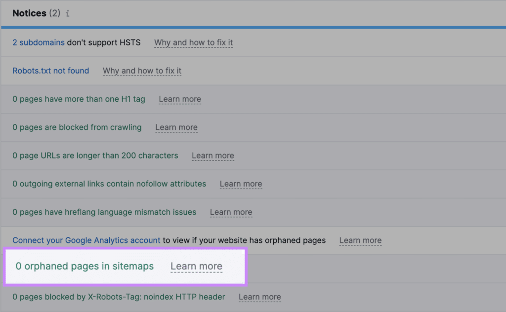 image5 / Orphan Pages - What They Are & Why You Should Fix Them 4 / Beyond Blue Media screenshot of where to find orphan pages in semrush